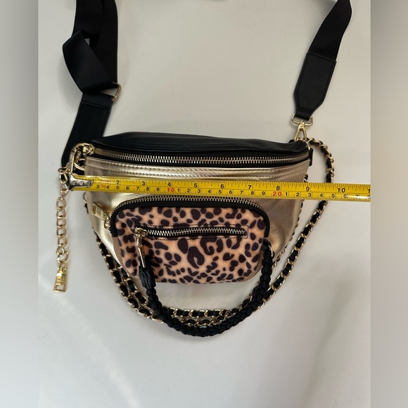 Steve Madden Convertible Belt-Bag Leopard Double-Chain & Pouch Zip Around - Picture 8 of 8